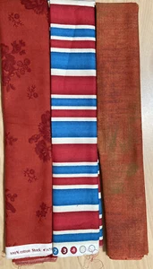 Vintage Lot of 3 Fat Quarters Cotton Fabric Red Blue Orange Variety Lot #12 - Picture 1 of 3
