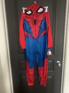 Spiderman Hoodie Costume Sleeper Pajamas-6/7 Boys-Footless-Fleece-Red-Blue - Picture 1 of 2