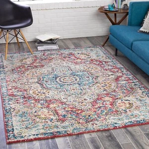 Livabliss Romaine Vintage Medallion Area Rug,2' x 3', Rose/Navy - Picture 1 of 7