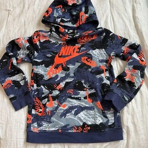 Nike Camo Printed Pullover Hoodie in Blue Kids Size Large - Picture 1 of 9