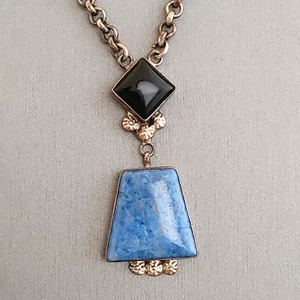 Southwest Sterling Silver Pendant Necklace Blue Denim Black Onyx 25.5 grams 18” - Picture 1 of 8
