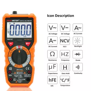 PM18C T-RMS Digital Multimeter AC DC Voltmeter Ohmmeter NCV Cap Freq Temp Tester - Picture 1 of 7