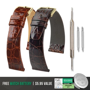 HIRSCH Prestige Crocodile Flank Leather Watch Strap - Authentic Luxury + Bonus - Picture 1 of 17