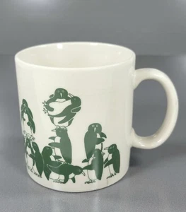 Taylor & Ng Coffee Mug Naughty Penguins Green 1979 Made in Japan - Picture 1 of 10