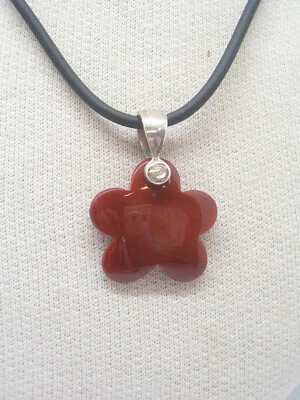 Ciondolo in ARGENTO 925 con fiore in CORNIOLA naturale - pendente Pietra Dura - - Immagine 1 di 4