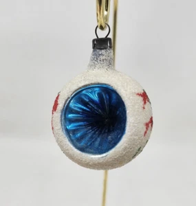Antique Christmas Ornament White and Blue Indent Frosted Flowers Small - Picture 1 of 11