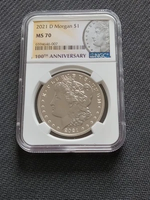 RARE DENVER PERFECT  100th Anniversary Morgan Silver Dollar Coin NGC MS70 2021-D - Image 1 of 4
