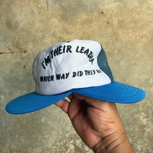 Vintage Double Brim Trucker Hat Cap Snapback Men OS Blue White Funny Novelty 90s - Bild 1 von 9