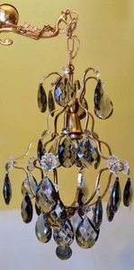 Lampadario vintage in ottone con cristalli fumè - Foto 1 di 5