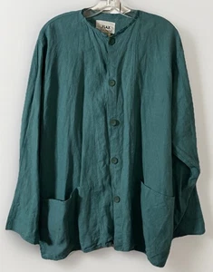 FLAX Engelhart Teal Blue 100% Linen Jacket Lagenlook Pockets Button Down SMALL - Picture 1 of 9