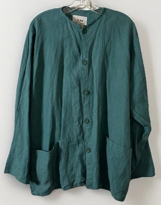 FLAX Engelhart Teal Blue 100% Linen Jacket Lagenlook Pockets Button Down SMALL - Image 1 of 4