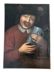 Oil on canvas - 19th century Flemish school - grotesque portrait tavern man - Picture 1 of 3