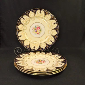 Royal Worcester 4 Dinner Plates 10 1/2" HandPainted Dark Cobalt w/Gold 1940-1941 - Picture 1 of 16