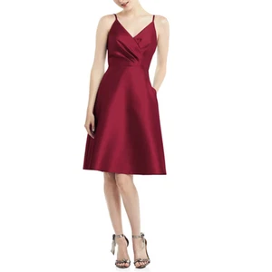 ALFRED SUNG D777 V-Neck Sleeveless Sateen Twill Cocktail DRESS Size 4 Red New - Picture 1 of 5