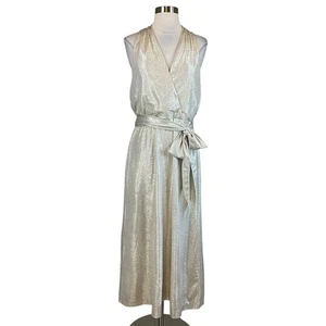 Ralph Lauren Women's Cocktail Dress Size 10 Gold Metallic Halter Sleeveless Wrap - Picture 1 of 12
