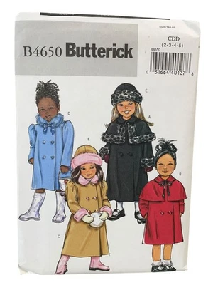 Butterick B4650 Girls Coat Hat Sewing Pattern Sizes 2-5 Vintage - Image 1 of 2