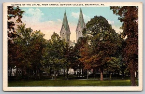 Postcard: Glimpse of Chapel From Campus, Bowdoin College, Brunswick, ME - Picture 1 of 2