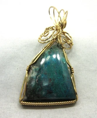 Кулон хризоколла, 14-каратная золотая проволочная пленка, целебный камень, P63 - Изображение 1 из 4