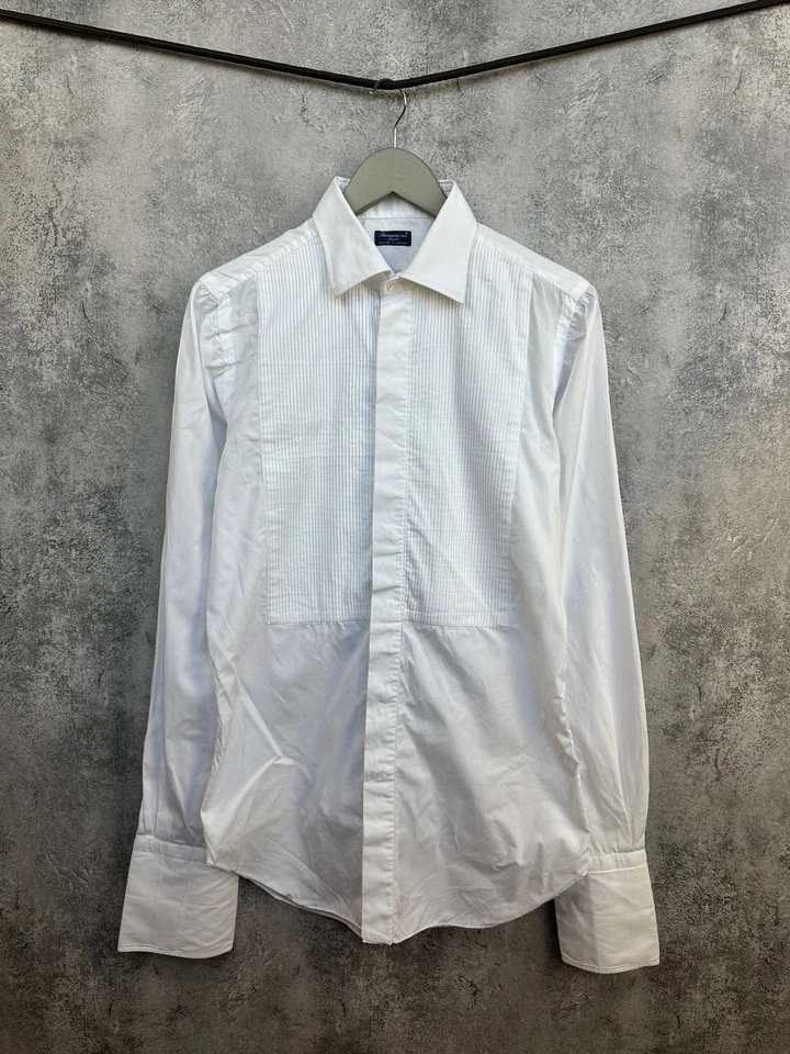 Camisa Esmoquin Blanca Artesanal Finamore Napoli Alumo Lujosa Algodón Talla M Foto 1 de 4