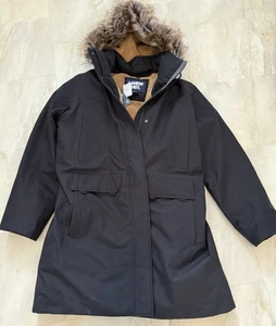 NWT Women’s L Lands' End Expedition Down Winter Parka Black Fur Hood 600 Fill - Picture 1 of 12
