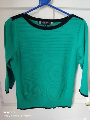 Principles women's jumper top knit turquoise teal green crew neck 3/4 sleeves... - Image 1 of 4