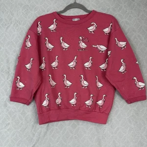 Vtg 90s Spumoni Goose Crewneck Sweatshirt Girls Youth Large Pink 3D Puffy 80s - Picture 1 of 16