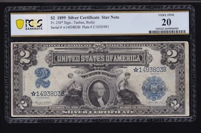 US 1899 $2 Mini Porthole Silver Certificate *STAR NOTE* FR 256 PCGS 20 VF (803*) - Image 1 of 2