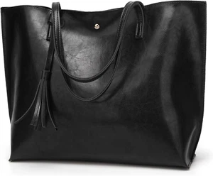 Women'S Soft Faux Leather Tote Shoulder Bag From, Big Capacity Tassel Handbag - Picture 1 of 5