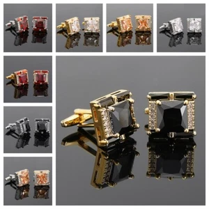 Men Square Party Wedding Business Crystal Cufflinks Rhinestones Cuff Links Boxed - Picture 1 of 12