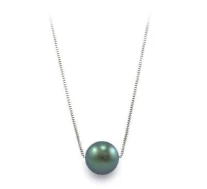 9-11mm Genuine Cultured Black Pearl Sterling Silver Chain Necklace 16" or 18" - Picture 1 of 3
