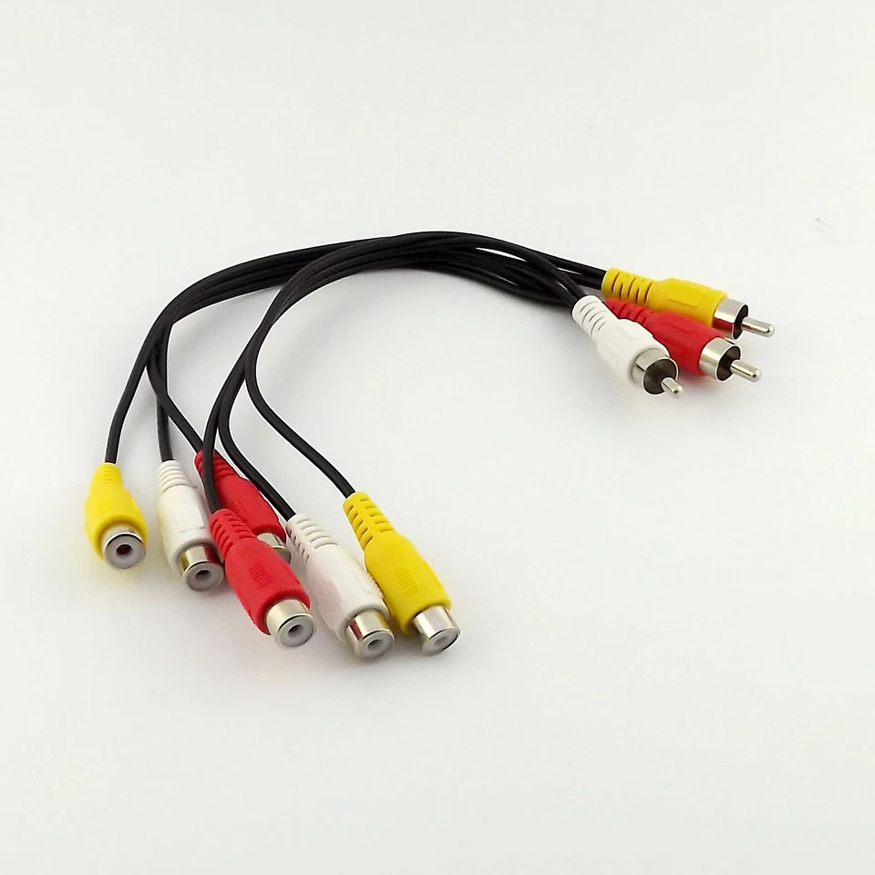 New 3x RCA Male Plug to 6x RCA Female Jack Audio Video AV Adapter Splitter Cable - Image 1 of 1