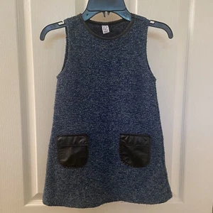 Zara Kids Blue Tweed Dress Metallic Faux Leather Pockets and Trim Girls Size 4-5 - Picture 1 of 9