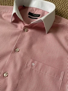 SEIDENSTICKER RED BENGAL STRIPE WHITE COLLAR BUTTON CUFFS 15.5 15 1/2 - Picture 1 of 4