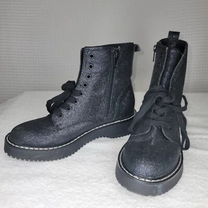Madden Girl KURRT Combat Black Glitter Boots Women Sz 7M Lace & Zip Closure - Picture 1 of 21