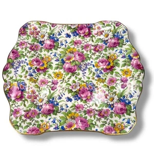 Vintage Royal Winton Grimwades Summertime Chintz Square Plate Handled Tray 8.25" - Picture 1 of 9