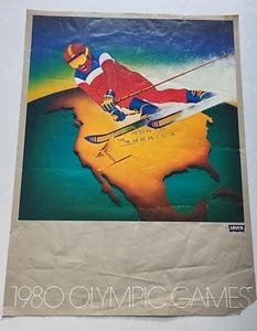 Cartel publicitario de los Juegos Olímpicos de Invierno 1980 Levi's Jeans Lake Placid NY - Esquí - 18" x 24" - Imagen 1 de 11