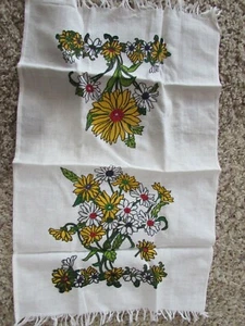 NEW/unused linen tablecloth runner about 22"x14" retro painted floral design - Picture 1 of 4