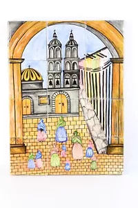 Vintage Mexican Painting On Tile Wall Art Signed A.R - Picture 1 of 12