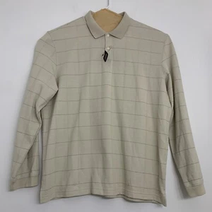 New Van Heusen Mens XXL Beige Windowpane Long Sleeve Polo Shirt - Picture 1 of 5