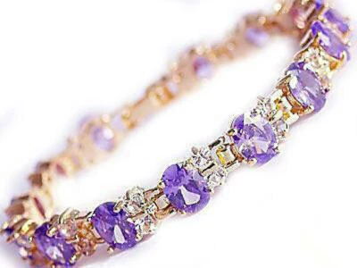 Purple Cubic Zirconia Yellow Gold Plated Crystal Link Clasp Bangle Bracelet - Image 1 of 3