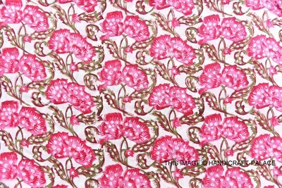 Wooden Block Floral Printed Indian 100% Pure Cotton Voile Fabric Sewing 3 Yard - Image 1 of 3
