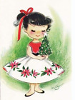 Vintage Style Christmas Card Girl Tree  Metal Magnet 3X4 Inches 8525