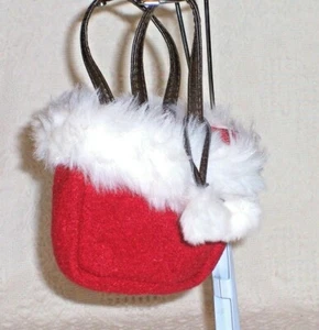 S812)-Small Red Lined Bag with Faux Fur Trim & Faux Leather Handles & Catch Loop - Picture 1 of 4