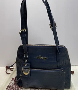 Nuevo HIDESIGN Croc Cuero Repujado Bolso de Mano Bolso de Hombro Cartera Azul 109 01 - Imagen 1 de 17