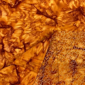 Two sided Golden rust batik one side gilded scrolls 1 yd 12" 100% cotton to sew - Picture 1 of 10