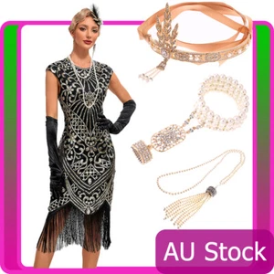 De lujo Damas 20s 1920s Roaring Flapper Disfraz Lentejuelas Gatsby Años 20 Vestido Elegante - Imagen 1 de 9