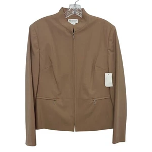 Worthington Zip Up Jacket Womens Size 12 Tan Stretch Long Sleeve New - Picture 1 of 8