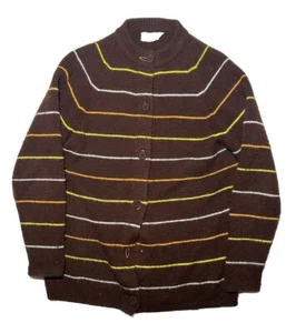 True Vintage 50s 60s Cardigan Sweater Women’s Size Large Striped Knit Acrylic - Picture 1 of 15