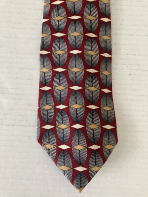 Countess Mara Men's Necktie Tie Silk Red Gray White Geometric Made in USA - Image 1 of 4