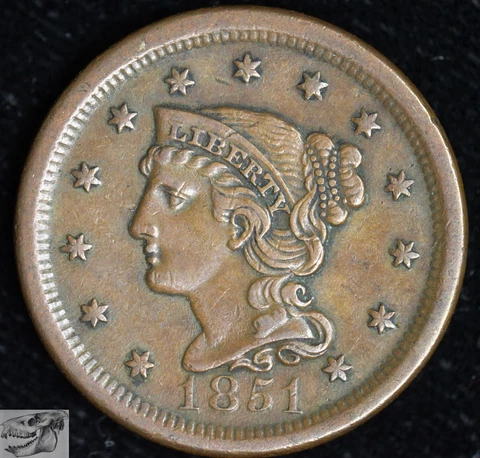 1851 Braided Hair Large Cent, Extremely Fine+ Condition, Free Shipping, C6330 Cover